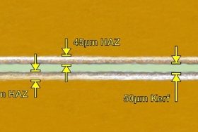透過30W 9.3µm雷射和13倍光學配置處理的Kapton® HN薄膜